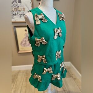 New! QUEEN OF SPARKLES Green and Gold Bow Skirt Set